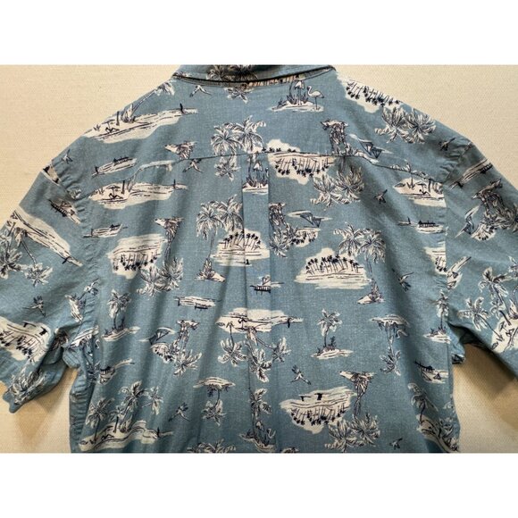 Old Navy Men's The Classic Shirt Slim Fit Palm Hawaiian Button Down Size L Blue - Picture 10 of 11